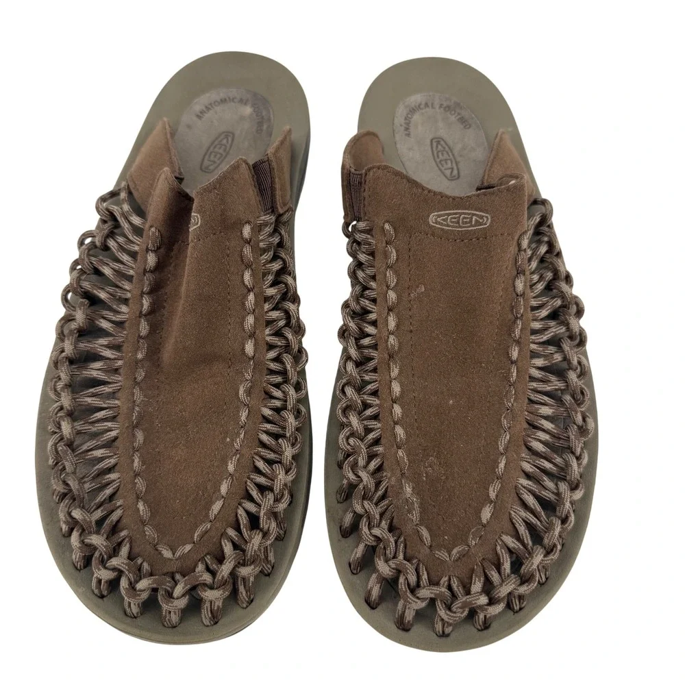 KEEN Uneek Slide Mens Brown Suede Braided Cord Sandals 1014626 Size 9